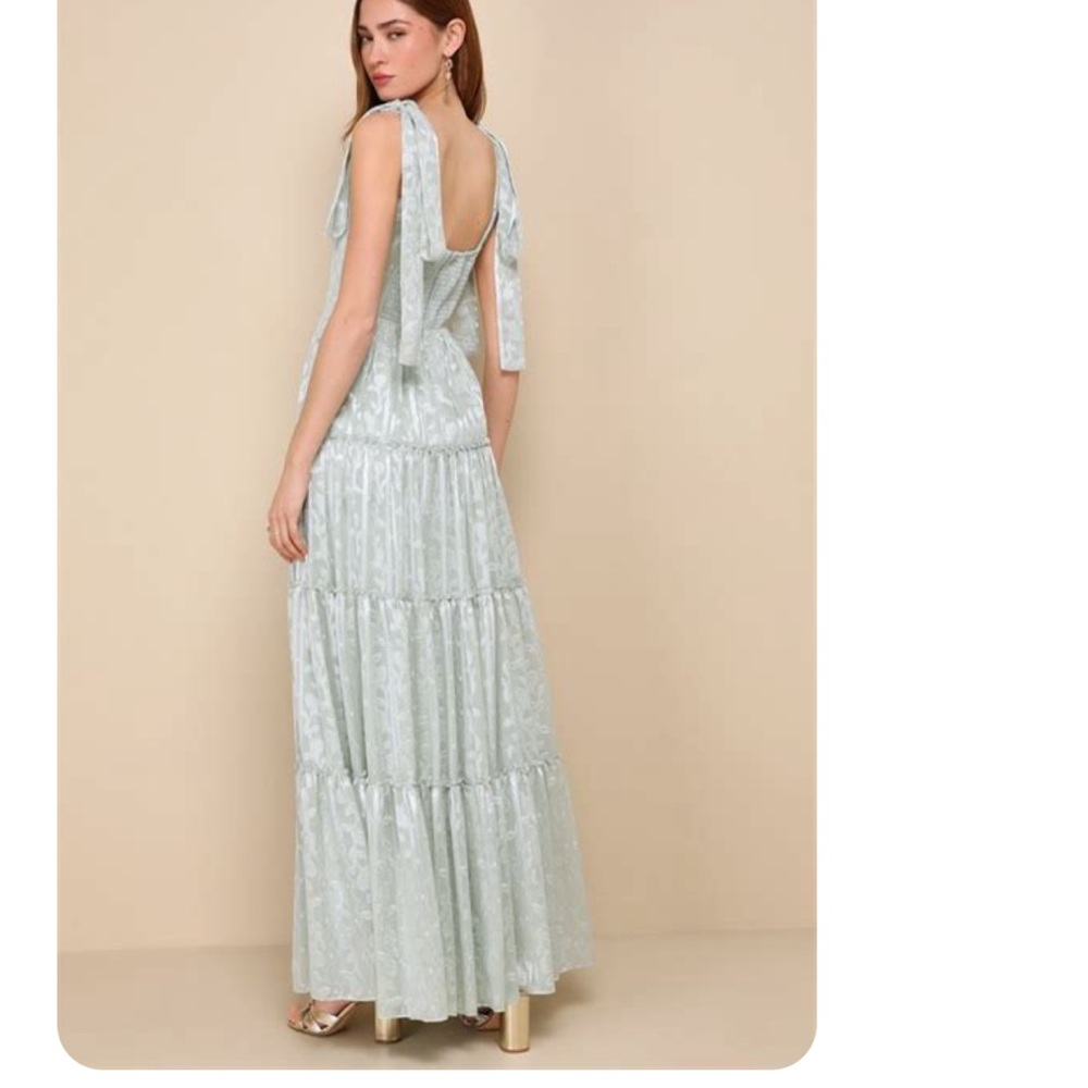 Lulus Picturesque Allure Sage Green Jacquard Maxi Dress – Size S